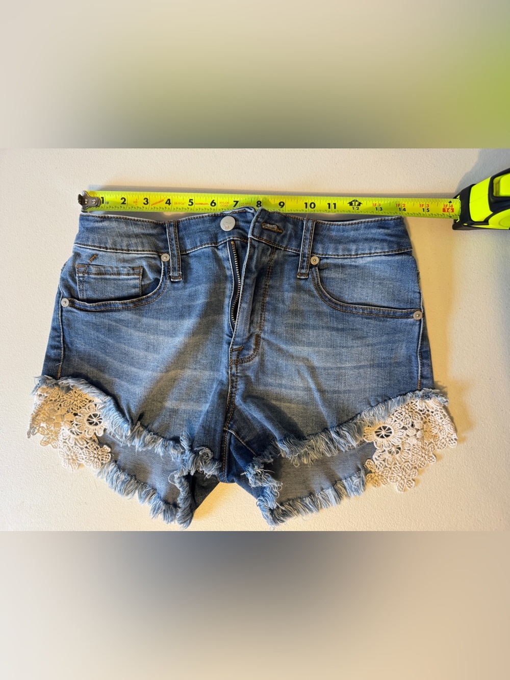 Mossimo Supply Co. Blue Denim High-Rise Lace-Trim Shorts